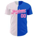 Custom Name and Number Personalized Baseball Jersey - Thunder Blue White-Pink Pinstripe Authentic Split Fashion Personalized