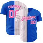 Custom Name and Number Personalized Baseball Jersey - Thunder Blue White-Pink Pinstripe Authentic Split Fashion Personalized