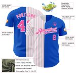 Custom Name and Number Personalized Baseball Jersey - Thunder Blue White-Pink Pinstripe Authentic Split Fashion Personalized