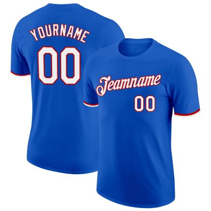 Custom Team Performance T-Shirt with Personalized Name & Number - Thunder Blue White-Red Personalized Thunder Blue White-Red