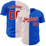 Custom Name and Number Personalized Baseball Jersey - Thunder Blue White Red Pinstripe Authentic Split Fashion Personalized