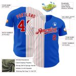 Custom Name and Number Personalized Baseball Jersey - Thunder Blue White Red Pinstripe Authentic Split Fashion Personalized