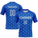 Custom Geometric Blue Volleyball Jersey with Name and Number - Personalized Thunder Blue Sublimation Team Uniform Personalized