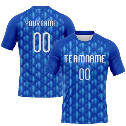 Custom Geometric Blue Volleyball Jersey with Name and Number - Personalized Thunder Blue Sublimation Team Uniform Personalized