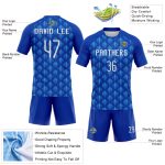 Custom Geometric Blue Volleyball Jersey with Name and Number - Personalized Thunder Blue Sublimation Team Uniform Personalized