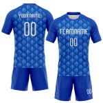 Custom Geometric Blue Volleyball Jersey with Name and Number - Personalized Thunder Blue Sublimation Team Uniform Personalized