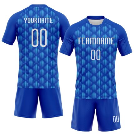 Custom Geometric Blue Volleyball Jersey with Name and Number - Personalized Thunder Blue Sublimation Team Uniform Personalized
