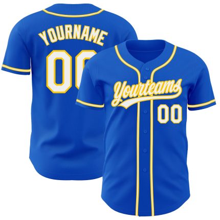 Custom Baseball Jersey with Personalized Name and Number - Thunder Blue White-Yellow Authentic Team Apparel Personalized