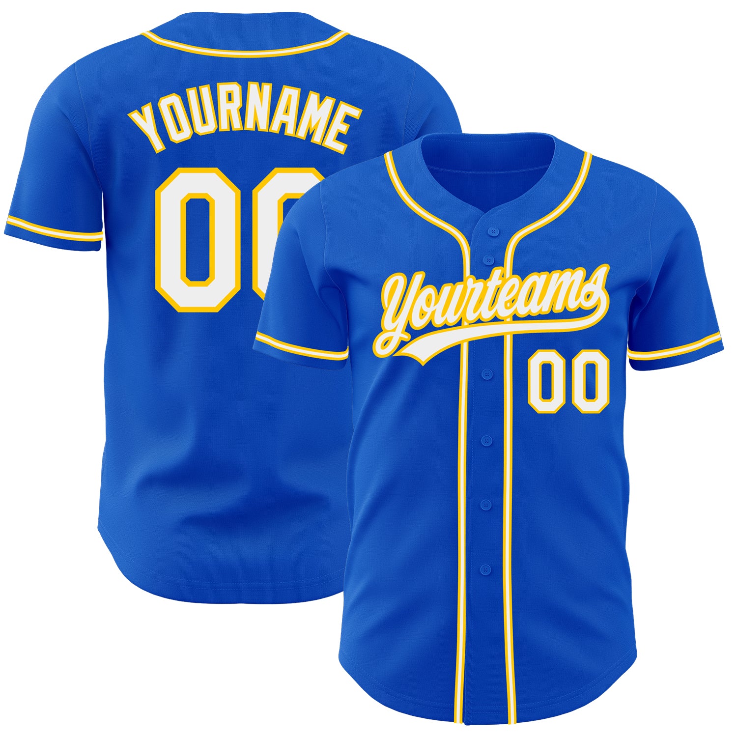 Custom Baseball Jersey with Personalized Name and Number - Thunder Blue White-Yellow Authentic Team Apparel Personalized