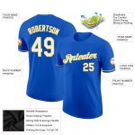Custom Team Name Number Thunder Blue White-Yellow Performance T-Shirt - Personalized Sportswear Personalized Thunder Blue