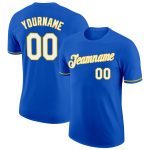 Custom Team Name Number Thunder Blue White-Yellow Performance T-Shirt - Personalized Sportswear Personalized Thunder Blue