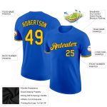 Custom Team Performance T-Shirt - Personalized Thunder Blue Yellow-Black with Name and Number Personalized Thunder Blue Yellow-Black