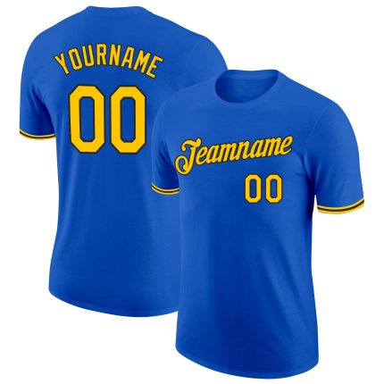 Custom Team Performance T-Shirt - Personalized Thunder Blue Yellow-Black with Name and Number Personalized Thunder Blue Yellow-Black