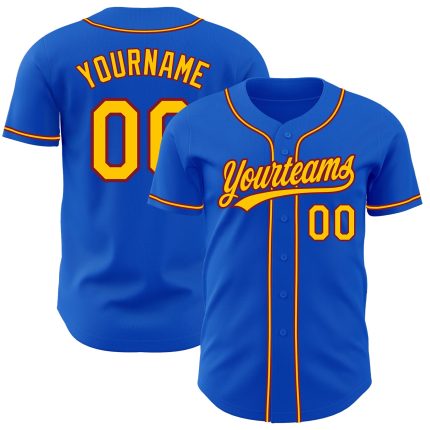 Custom Authentic Baseball Jersey with Personalized Name and Number - Thunder Blue Yellow-Crimson Team Jersey Personalized