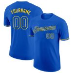 Custom Team Name Number Thunder Blue Yellow Performance T-Shirt - Personalized Sports Apparel Personalized Thunder Blue Yellow