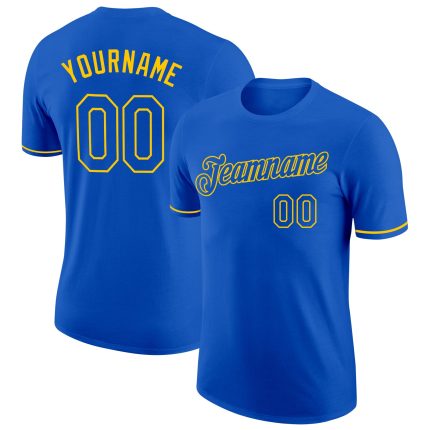 Custom Team Name Number Thunder Blue Yellow Performance T-Shirt - Personalized Sports Apparel Personalized Thunder Blue Yellow