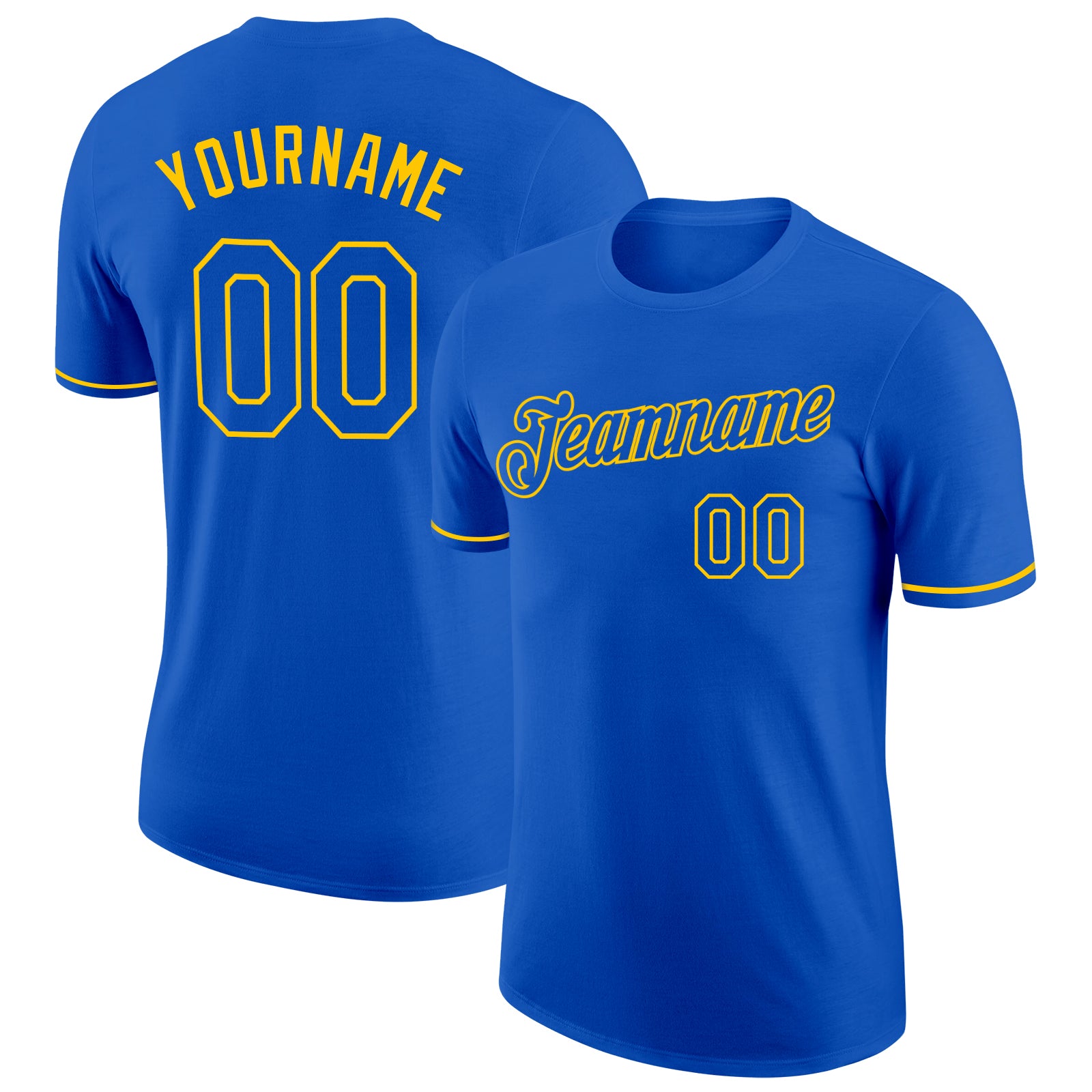 Custom Team Name Number Thunder Blue Yellow Performance T-Shirt - Personalized Sports Apparel Personalized Thunder Blue Yellow