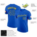 Custom Team Name Number Thunder Blue Yellow Performance T-Shirt - Personalized Sports Apparel Personalized Thunder Blue Yellow