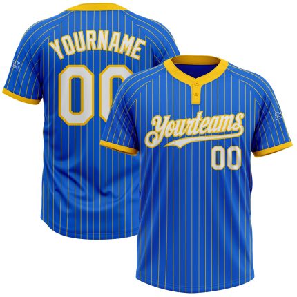 Custom Name Number Blue Yellow Pinstripe Softball Jersey Unisex Two-Button Personalized Team Apparel Personalized Thunder