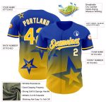 Personalized Gradient Twinkle Star Baseball Jersey with Custom Name and Number - Thunder Blue Yellow-White 3D Pattern Design