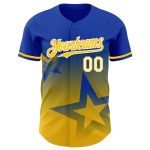 Personalized Gradient Twinkle Star Baseball Jersey with Custom Name and Number - Thunder Blue Yellow-White 3D Pattern Design