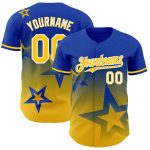Personalized Gradient Twinkle Star Baseball Jersey with Custom Name and Number - Thunder Blue Yellow-White 3D Pattern Design