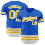 Custom Name Number Personalized Baseball Jersey Thunder Blue Yellow White Personalized Thunder Blue Yellow-White Line Authentic