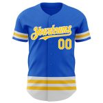 Custom Name Number Personalized Baseball Jersey Thunder Blue Yellow White Personalized Thunder Blue Yellow-White Line Authentic