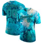 Custom Name and Number Tie Dye Aqua-Black 3D Performance T-Shirt - Personalized Team Gear Personalized Tie Dye Aqua-Black