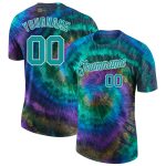 Custom Team Name Number 3D Performance T-Shirt - Personalized Aqua-White Tie Dye Design Personalized Tie Dye Aqua-White 3D