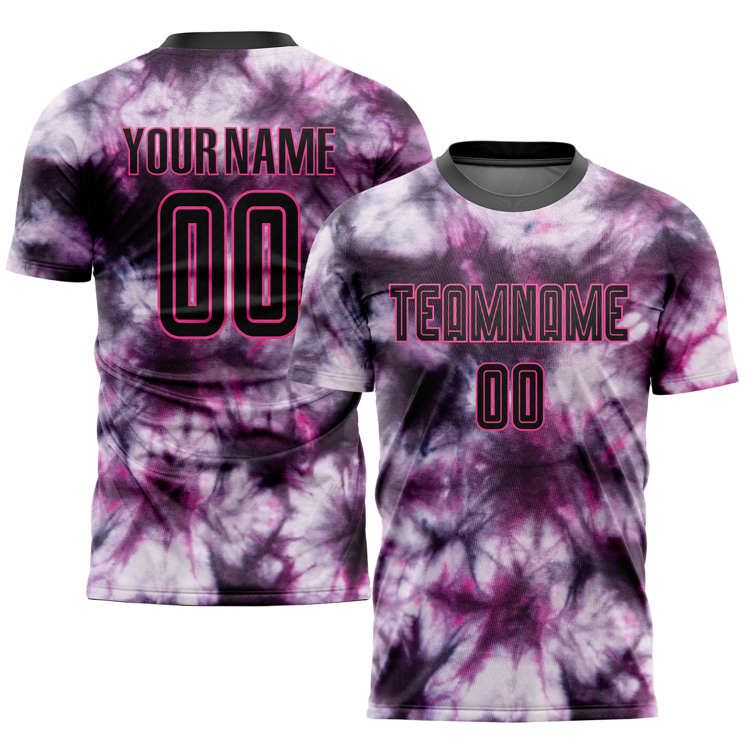 Custom Name Number Tie Dye Soccer Uniform Jersey Black Pink Sublimation Personalized Team Gear Personalized Tie Dye Black-Pink