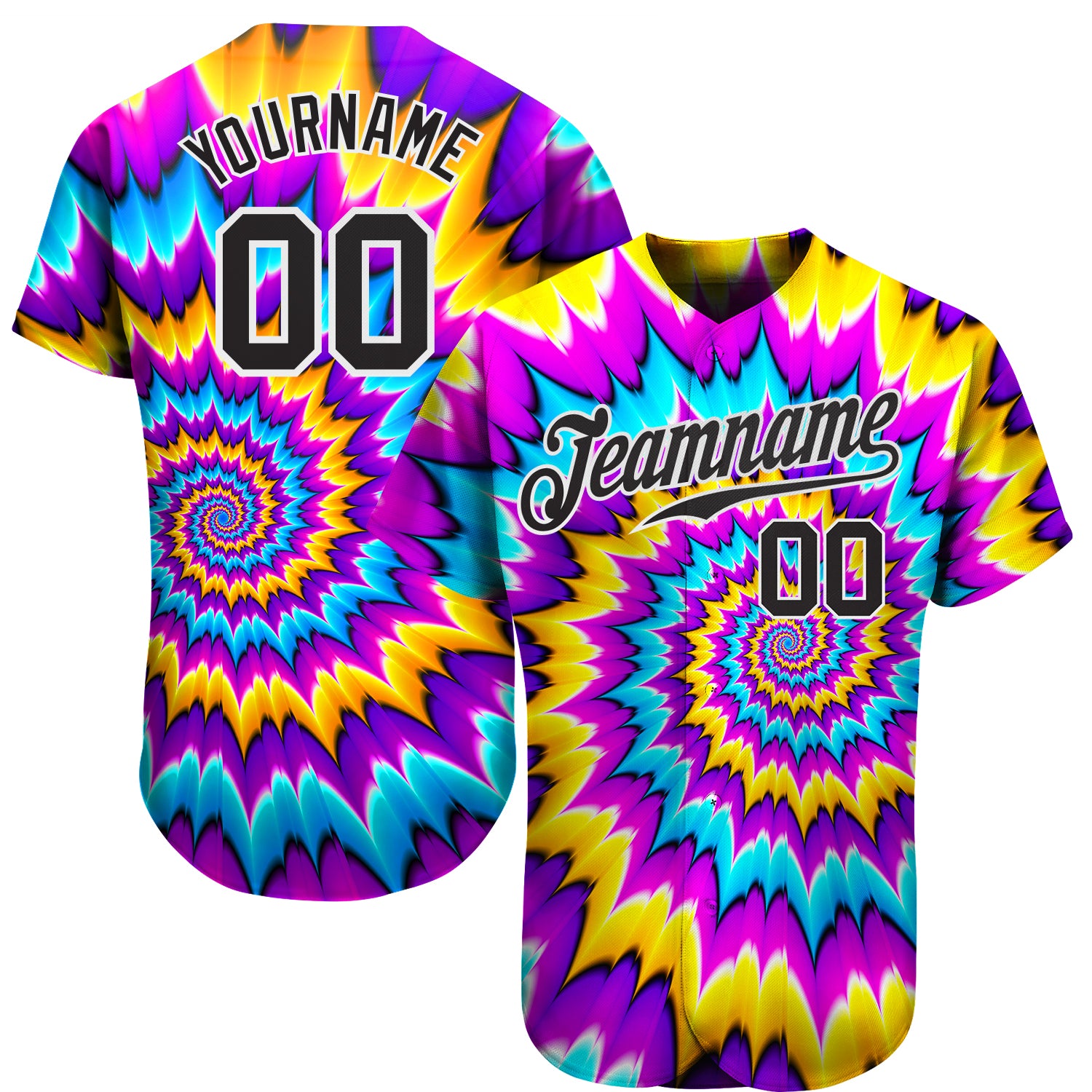 Custom Name and Number Tie Dye Black-White 3D Baseball Jersey - Personalized Team Sports Jersey Personalized Tie Dye Black-White