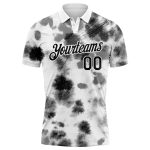 Custom Name and Number Personalized 3D Performance Golf Polo Shirt - Black-White Tie Dye Personalized Tie Dye Black-White
