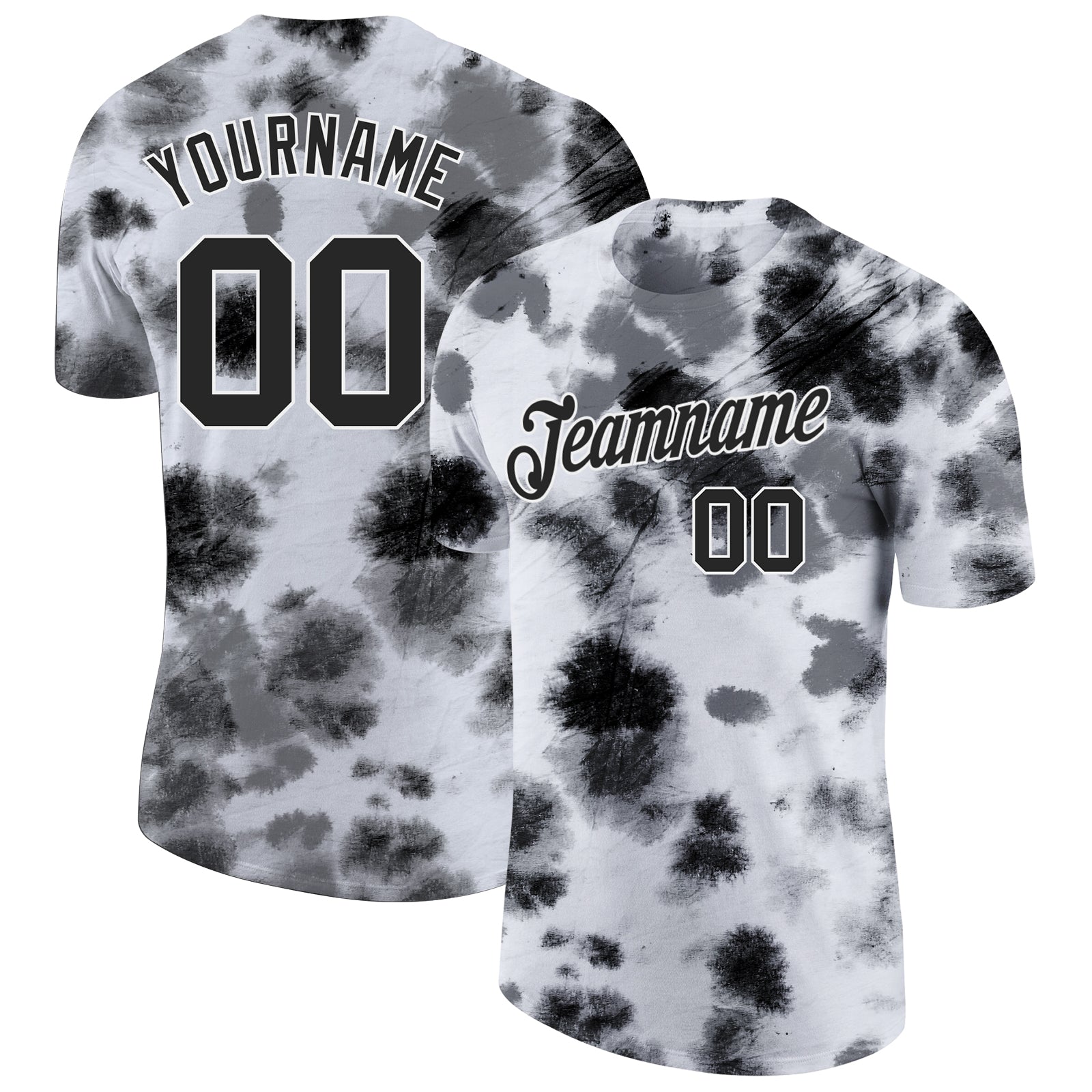 Custom Team Name and Number Tie Dye Black-White 3D Performance T-Shirt - Personalized Steel Fabric Personalized Tie Dye Black-White