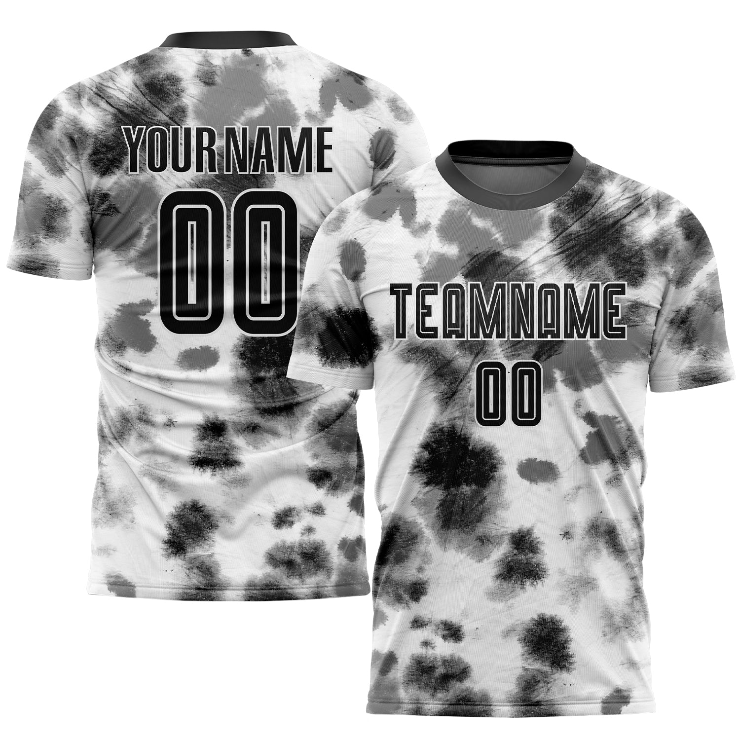 Personalized Black-White Tie Dye Soccer Jersey Uniform for Kids and Adults Personalized Tie Dye Black-White Sublimation Soccer