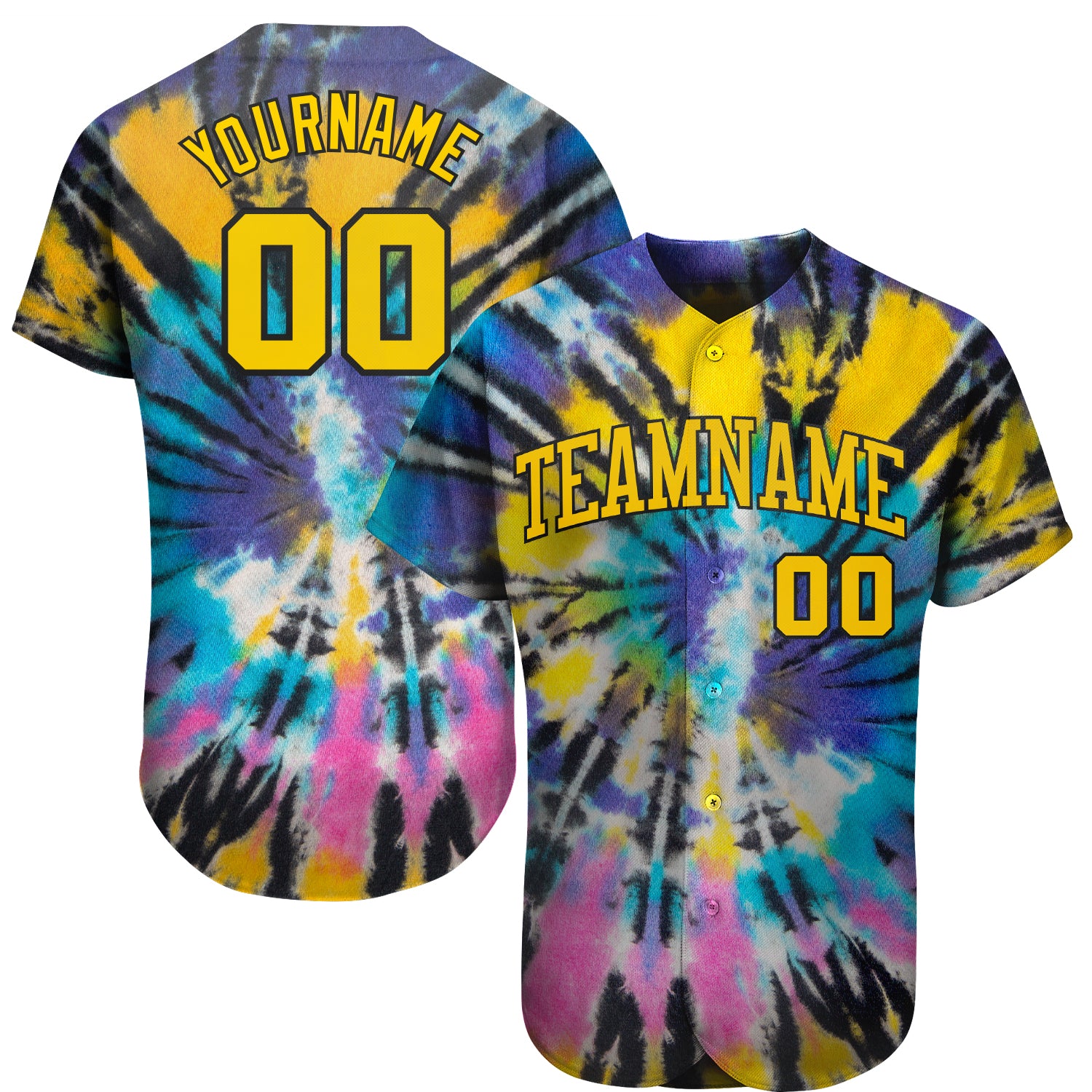 Custom Name and Number 3D Tie Dye Gold-Black Baseball Jersey - Personalized Authentic Team Wear Personalized Tie Dye Gold-Black