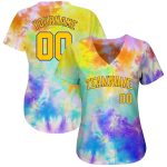 Custom Name and Number Personalized Tie Dye Gold-Purple 3D Baseball Jersey Personalized Tie Dye Gold-Purple 3D Authentic