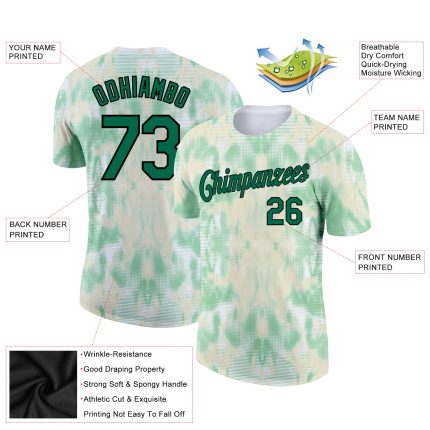 Custom Team Name Number 3D Performance T-Shirt - Personalized Tie Dye Kelly Green-Black Personalized Tie Dye Kelly Green-Black
