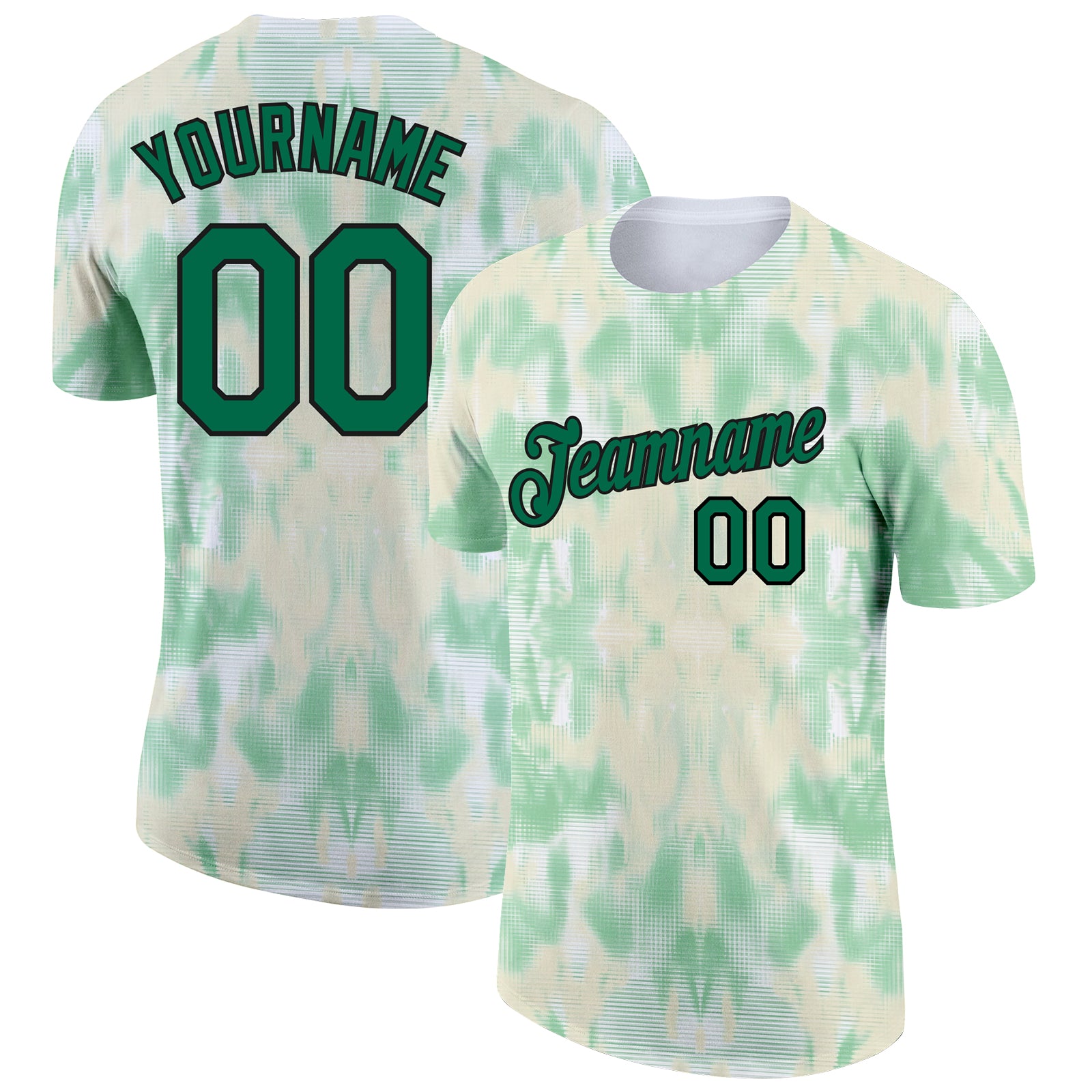 Custom Team Name Number 3D Performance T-Shirt - Personalized Tie Dye Kelly Green-Black Personalized Tie Dye Kelly Green-Black
