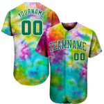 Custom Name Number 3D Authentic Baseball Jersey - Personalized Kelly Green White Tie Dye Design Personalized Tie Dye Kelly