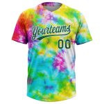 Custom Name and Number Tie Dye Softball Jersey Unisex 3D Rainbow Kelly Green-White Two-Button Personalized Tie Dye Kelly