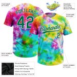Custom Name and Number Tie Dye Softball Jersey Unisex 3D Rainbow Kelly Green-White Two-Button Personalized Tie Dye Kelly