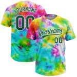 Custom Name and Number Tie Dye Softball Jersey Unisex 3D Rainbow Kelly Green-White Two-Button Personalized Tie Dye Kelly