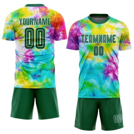 Custom Name and Number Personalized Tie Dye Soccer Jersey - Kelly Green-White Sublimation Uniform Personalized Tie Dye Kelly