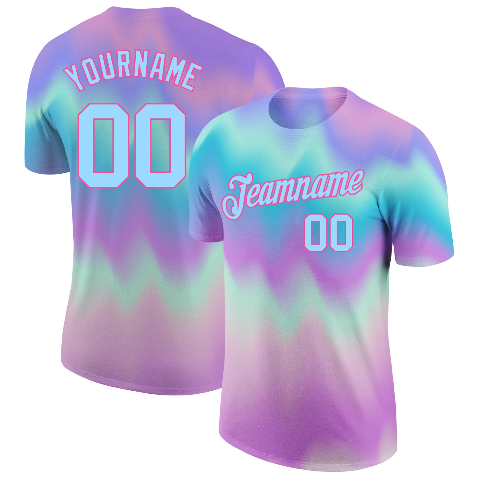 Custom Name Number Tie Dye T-Shirt Light Blue Pink 3D Performance for Team Events Personalized Tie Dye Light Blue-Pink 3D