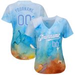 Light Blue-White Tie Dye 3D Authentic Personalized Baseball Jersey Personalized Tie Dye Light Blue-White 3D Authentic Baseball