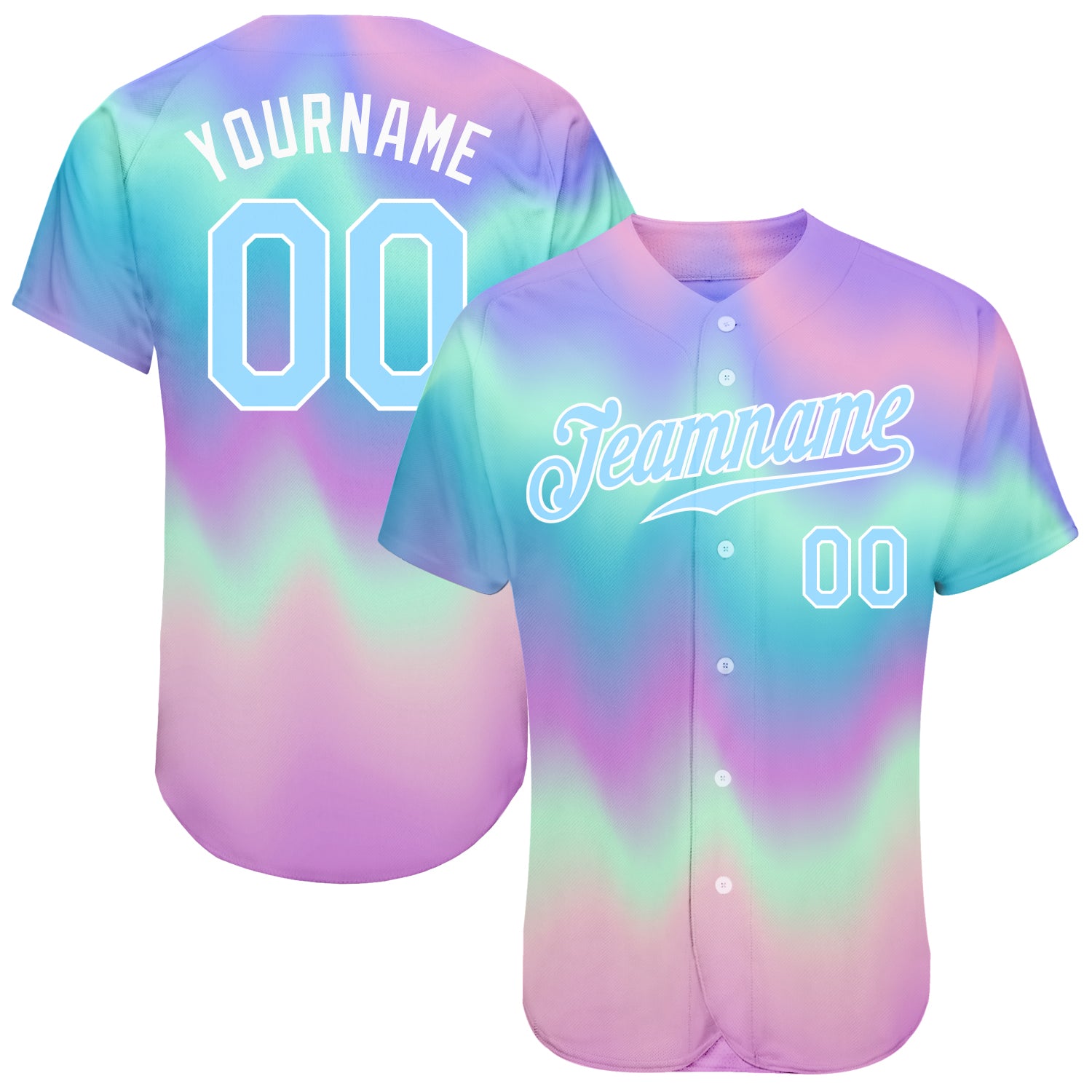 Custom Name and Number Personalized 3D Authentic Baseball Jersey in Light Blue-White Tie Dye Personalized Tie Dye Light Blue-White