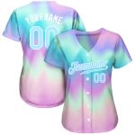 Custom Name and Number Personalized 3D Authentic Baseball Jersey in Light Blue-White Tie Dye Personalized Tie Dye Light Blue-White