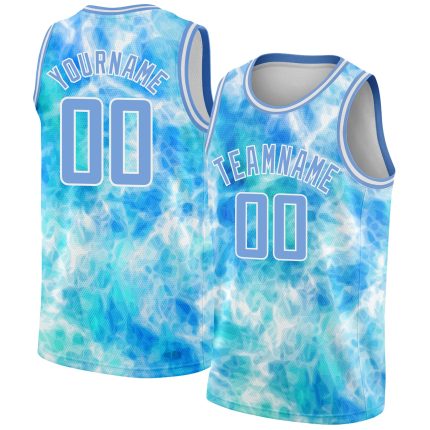 Light Blue White Tie Dye 3D Basketball Jersey Personalized Authentic Personalized Tie Dye Light Blue-White 3D Authentic Basketball