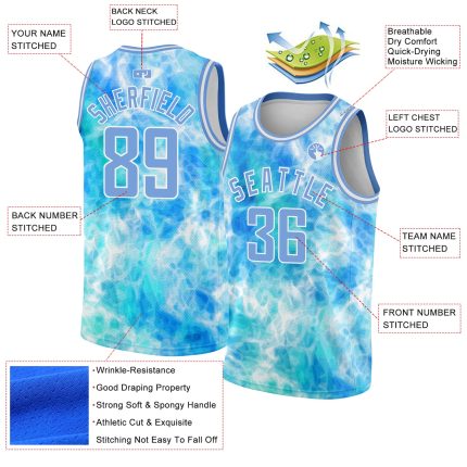 Light Blue White Tie Dye 3D Basketball Jersey Personalized Authentic Personalized Tie Dye Light Blue-White 3D Authentic Basketball